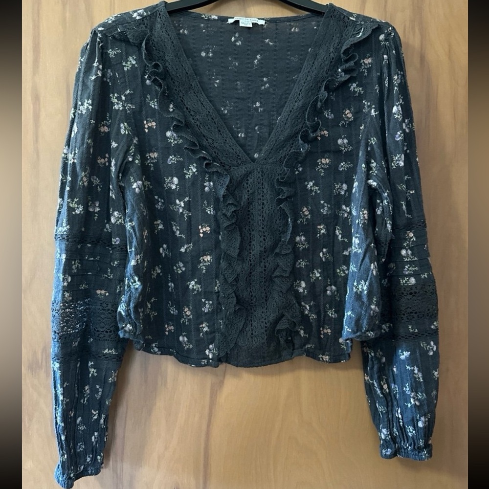 American Eagle Outfitters Dark Floral Lace Blouse